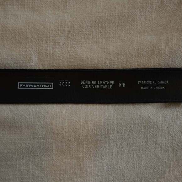 Vintage Fairweather Genuine Leather Black Belt | Gold Tone Ornate Buckle & Tip main image 2